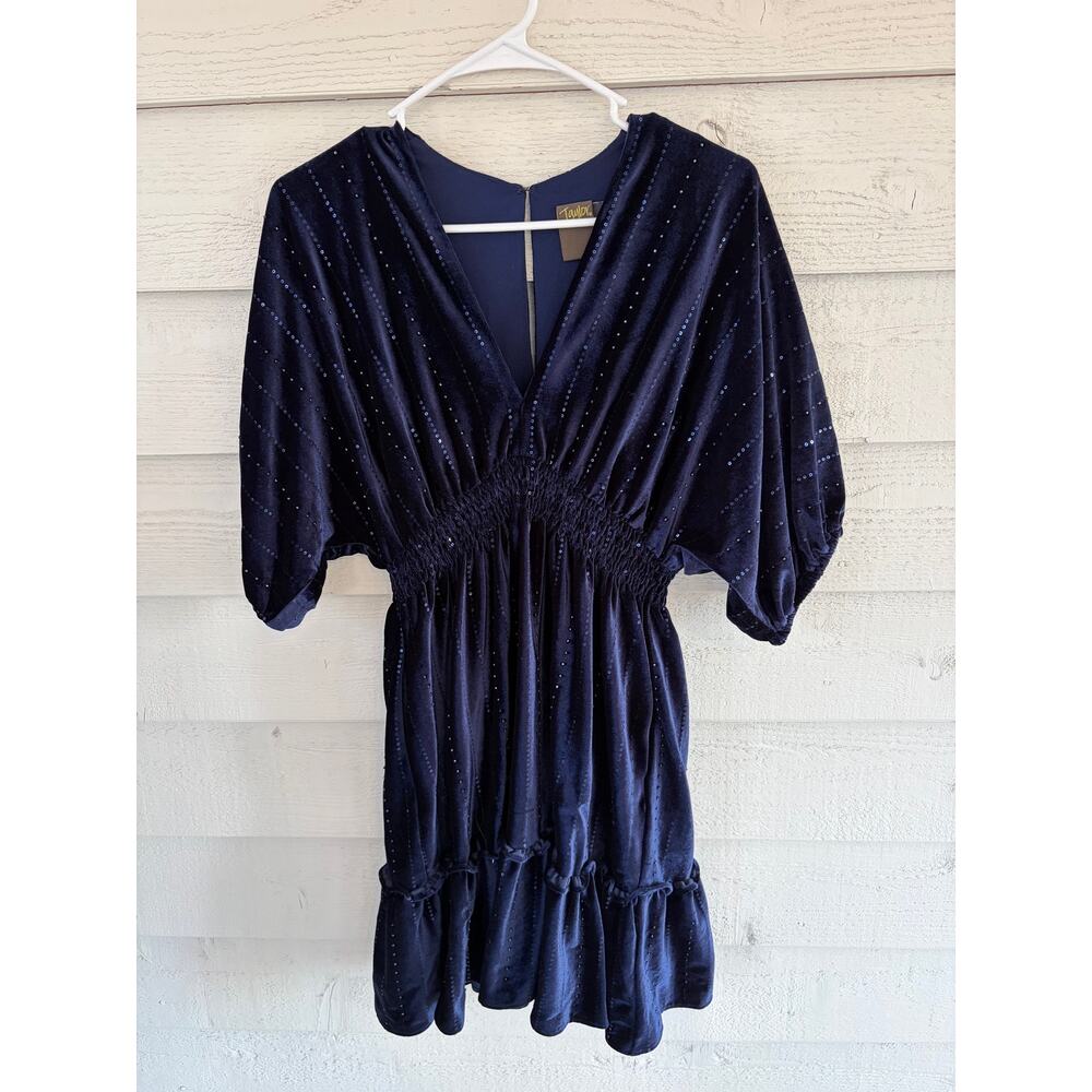 Taylor Navy Velvet Sequin Dress Size 4 Smocked Waist Party Dress - Picture 2 of 7